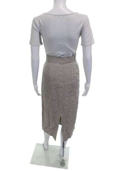 Lafayette 148 New York Women Beige Linen Straight Pencil Midi Skirt Zip Size 8