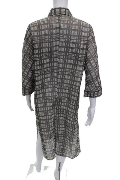 Lafayette 148 New York Womens Shirt Dress Gray Check Cotton 3/4 Sleeve Size S