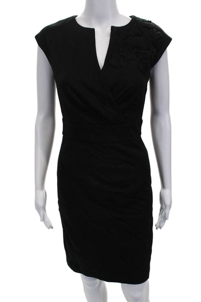 Trina Turk Women Pencil Dress Black Rayon V-Neck Short Sleeve Zip Size 2