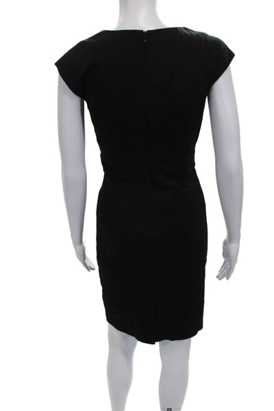 Trina Turk Women Pencil Dress Black Rayon V-Neck Short Sleeve Zip Size 2