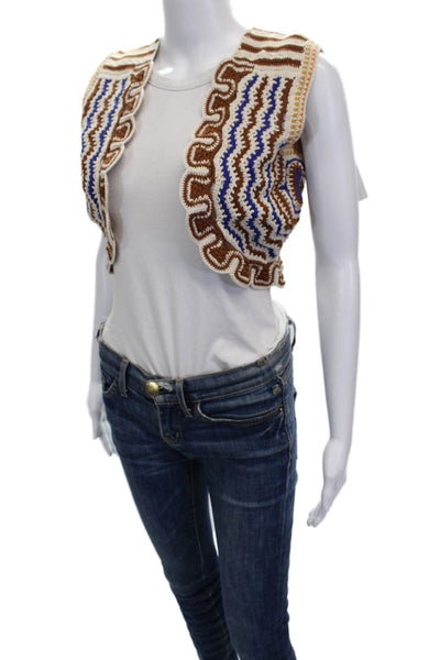 Mint Women Cropped Cotton Tank White Sleeveless Round Neck Geometric Size S