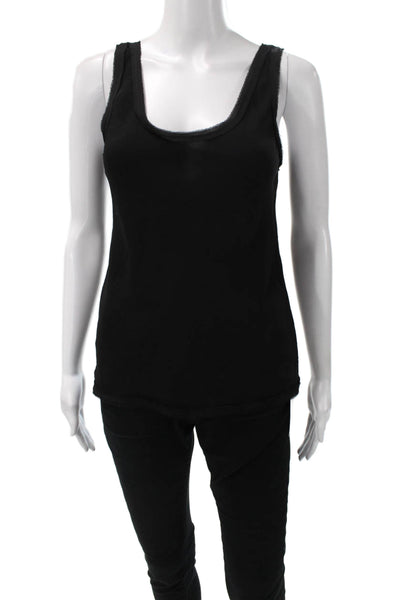 Theory Women Silk Scoop Neck Sleeveless Tank Black Basic Petite Size 0P