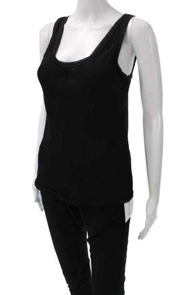 Theory Women Silk Scoop Neck Sleeveless Tank Black Basic Petite Size 0P