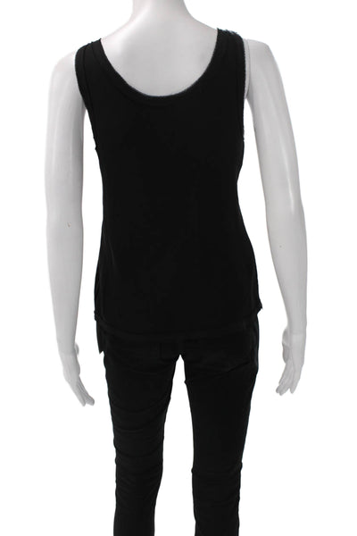 Theory Women Silk Scoop Neck Sleeveless Tank Black Basic Petite Size 0P