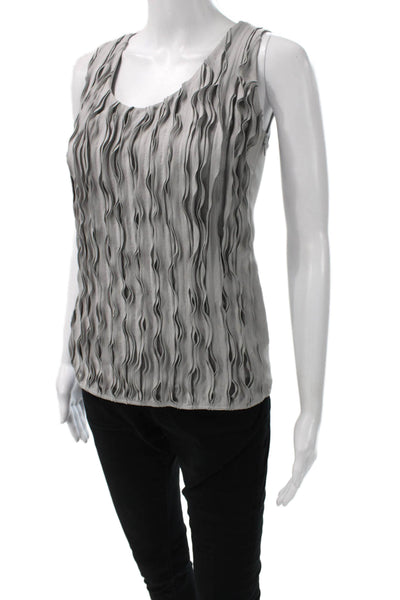 Burberry London Women Gray Silk Scoop Neck Sleeveless Blouse Zip Closure Size 2