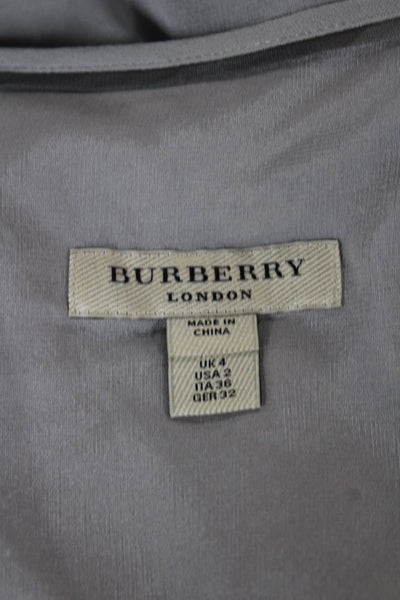 Burberry London Women Gray Silk Scoop Neck Sleeveless Blouse Zip Closure Size 2