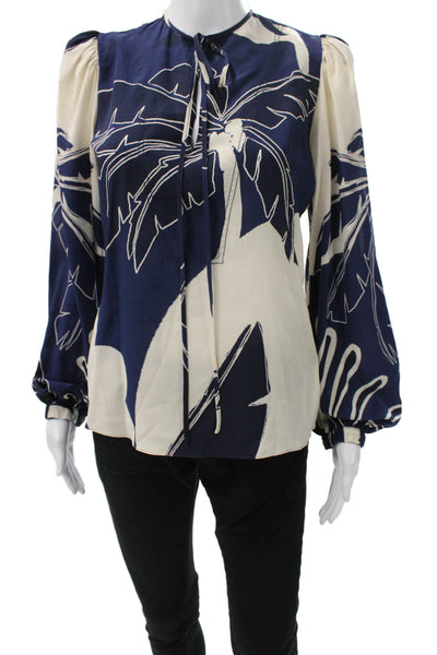 Johanna Ortiz Women Silk Floral High Neck Long Sleeve Blouse Size 0