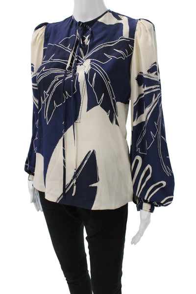 Johanna Ortiz Women Silk Floral High Neck Long Sleeve Blouse Size 0