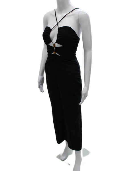 Zara Women Bodycon Halter Midi Dress Black Cotton Sleeveless Zip Size XS