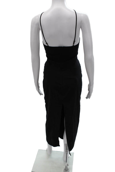 Zara Women Bodycon Halter Midi Dress Black Cotton Sleeveless Zip Size XS