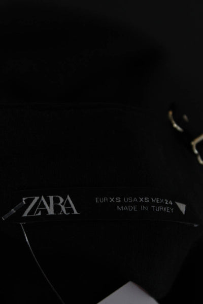 Zara Women Bodycon Halter Midi Dress Black Cotton Sleeveless Zip Size XS