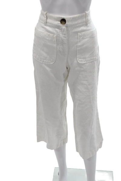 Zara Basic Womens Cropped White Cotton Blend Pants Size XS