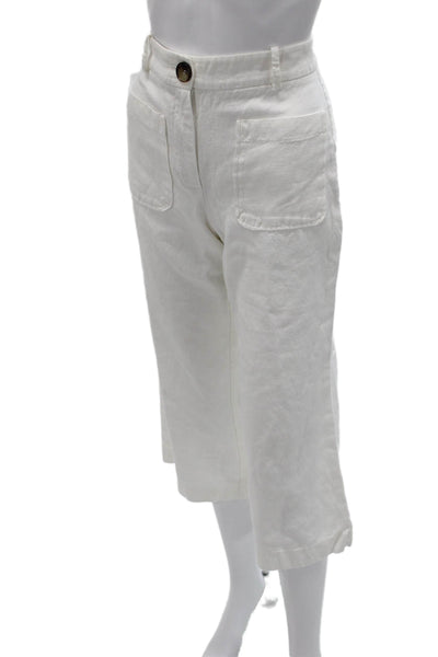 Zara Basic Womens Cropped White Cotton Blend Pants Size XS