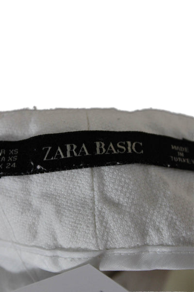 Zara Basic Womens Cropped White Cotton Blend Pants Size XS