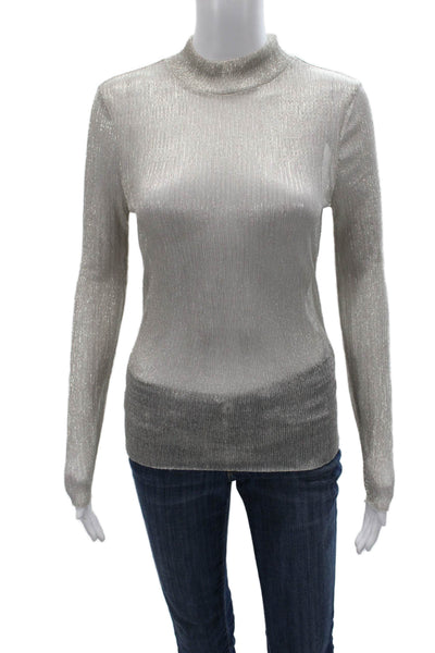 Chelsea 28 Women Silver Polyester Mock Neck Long Sleeve Blouse Size XS