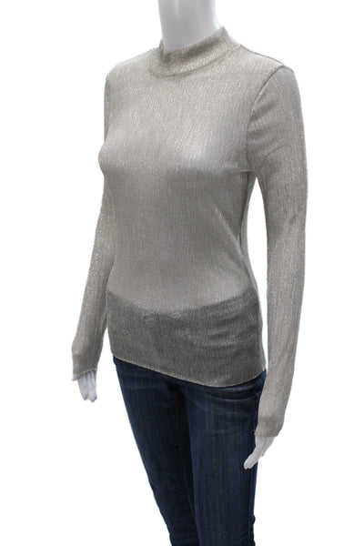 Chelsea 28 Women Silver Polyester Mock Neck Long Sleeve Blouse Size XS