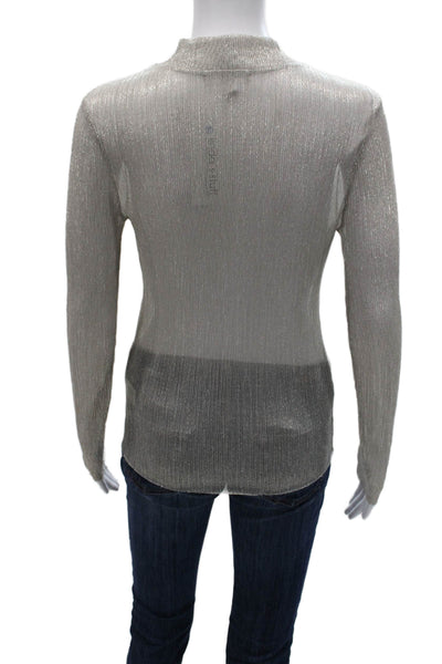 Chelsea 28 Women Silver Polyester Mock Neck Long Sleeve Blouse Size XS