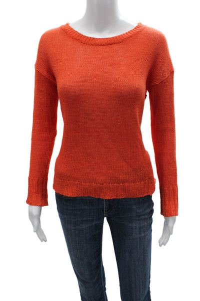 J Crew Womens Linen Pullover Sweater Long Sleeve Round Neck Orange Size S