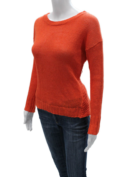 J Crew Womens Linen Pullover Sweater Long Sleeve Round Neck Orange Size S