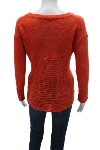 J Crew Womens Linen Pullover Sweater Long Sleeve Round Neck Orange Size S