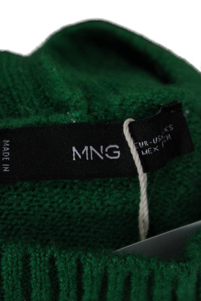 MNG Womens Pullover Sweater Mock Neck Long Sleeve Green Acrylic Size 2XS