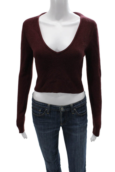 Lovers + Friends Womens Red V-Neck Pullover Sweater Long Sleeve Size XS