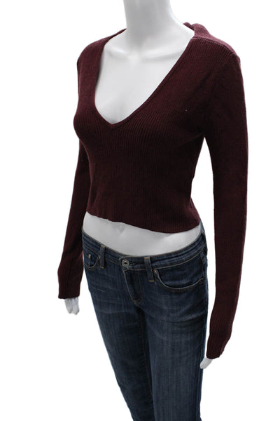 Lovers + Friends Womens Red V-Neck Pullover Sweater Long Sleeve Size XS
