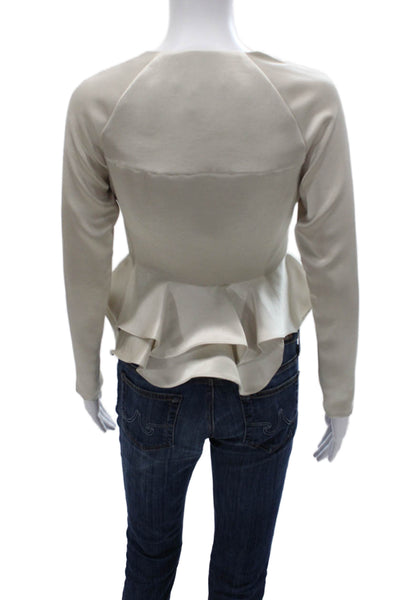 Alexis Womens Cropped Ivory V Neck Lace Up Long Sleeve Blouse Size XS