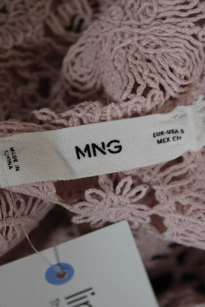 MNG Womens Cropped Floral Scoop Neck Long Sleeve Blouse Pink Size S