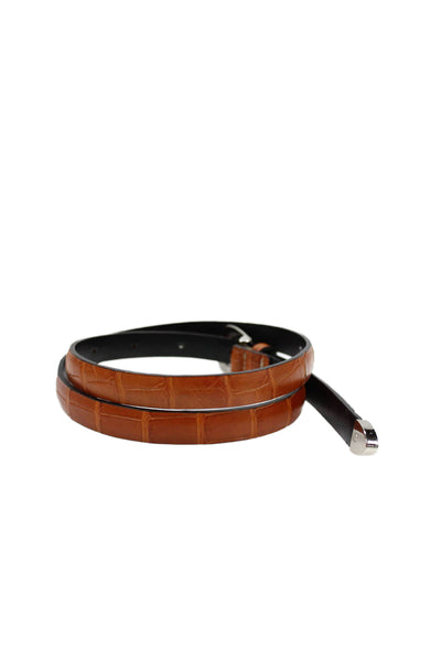 Tardini Unisex Kids Genuine American Alligator 1/2 Inch Wide Belt Chestnut