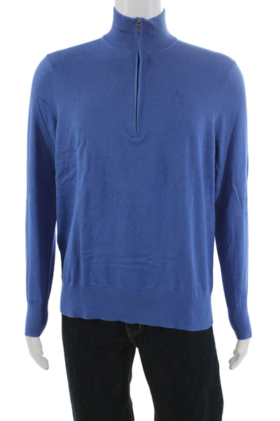 Brooks Brothers Mens Pullover Supima Cotton Mock Neck Blue Long Sleeve Size M