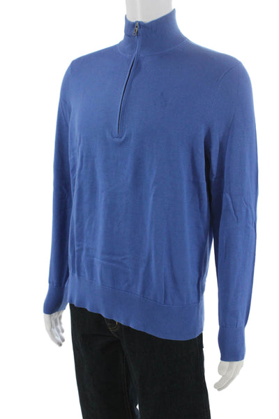 Brooks Brothers Mens Pullover Supima Cotton Mock Neck Blue Long Sleeve Size M