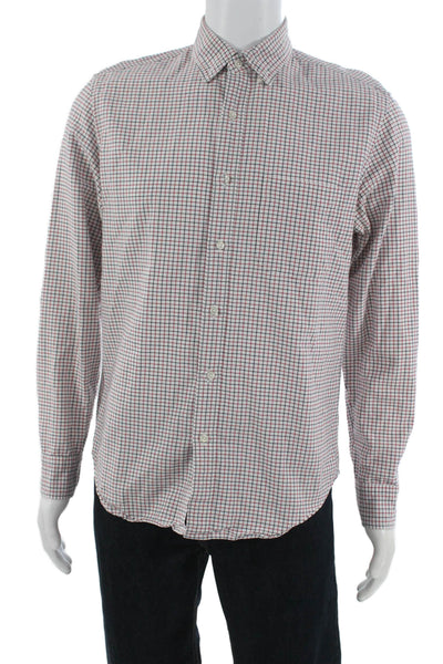 J Crew Mens Cotton Printed Collar Classic Button Down Shirt Red Size M