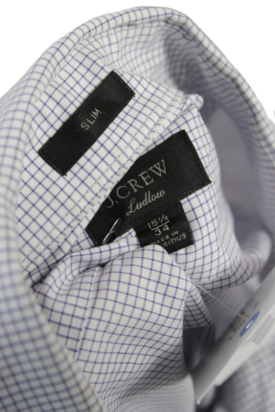 J Crew Mens White Check Cotton Dress Shirt Button Collared 34/35 Size 15.5