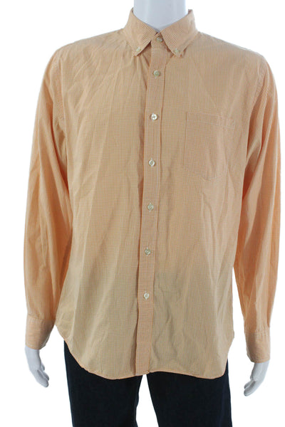 J Crew Mens Orange Check Cotton Dress Shirt Button Up Long Sleeve Size L