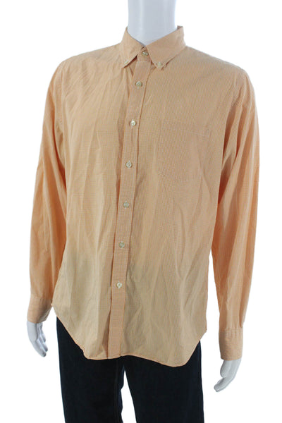 J Crew Mens Orange Check Cotton Dress Shirt Button Up Long Sleeve Size L