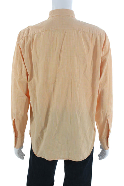 J Crew Mens Orange Check Cotton Dress Shirt Button Up Long Sleeve Size L