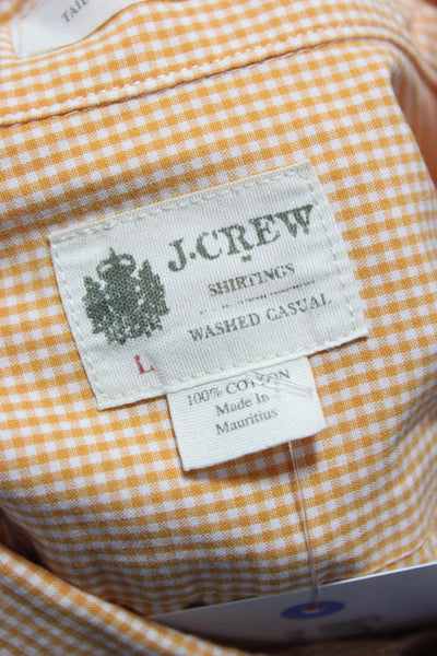 J Crew Mens Orange Check Cotton Dress Shirt Button Up Long Sleeve Size L
