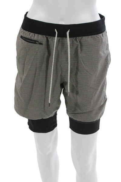 Vuori Mens Athletic Shorts Gray Drawstring Nylon Blend Check Size M