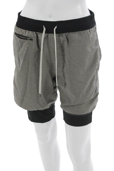 Vuori Mens Athletic Shorts Gray Drawstring Nylon Blend Check Size M