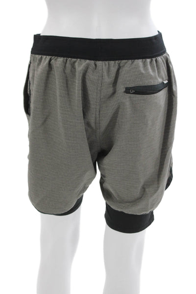 Vuori Mens Athletic Shorts Gray Drawstring Nylon Blend Check Size M