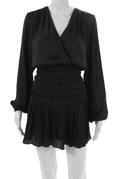 Maje Women Wrap Dress Black Long Sleeve V-Neck Polyester Size 36