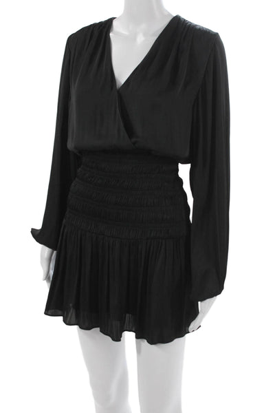Maje Women Wrap Dress Black Long Sleeve V-Neck Polyester Size 36