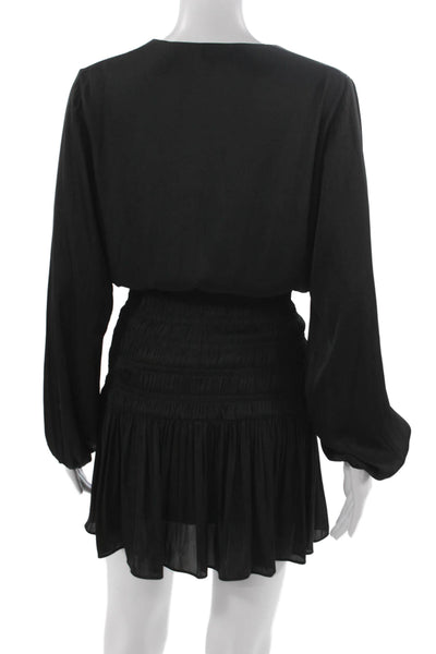 Maje Women Wrap Dress Black Long Sleeve V-Neck Polyester Size 36