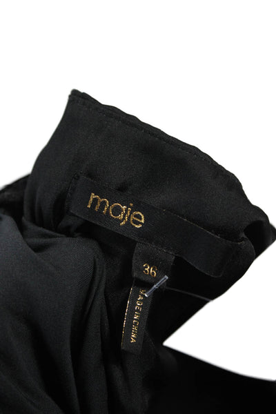 Maje Women Wrap Dress Black Long Sleeve V-Neck Polyester Size 36