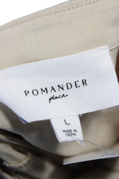 Pomander Place Women Tunic Button-Up Beige Rayon Collared Long Sleeve Size L