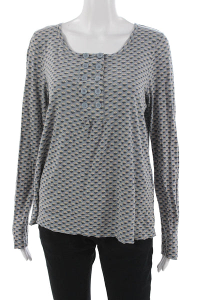 Marc By Marc Jacobs Women Blue Henley Tee Long Sleeve Cotton Size L