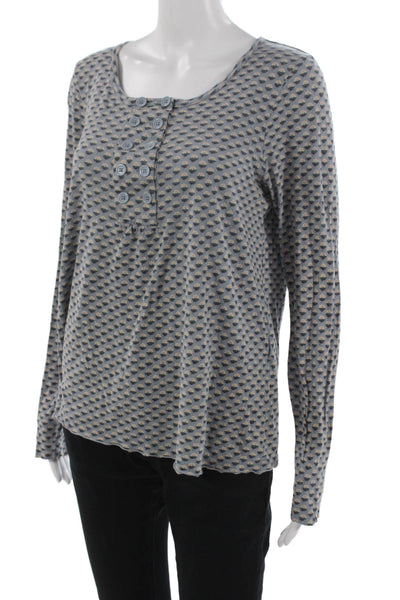 Marc By Marc Jacobs Women Blue Henley Tee Long Sleeve Cotton Size L