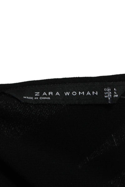 Zara Women Tunic Blouse Black Polyester Long Sleeve Round Neck Size L