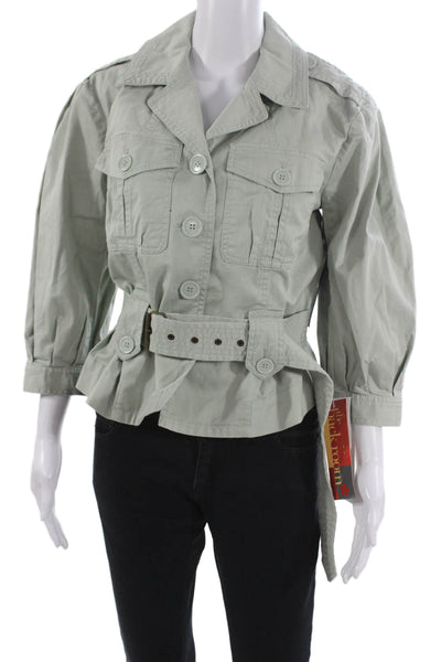 Marc By Marc Jacobs Women Green Military Jacket 3/4 Sleeve Cotton Blend Size 6